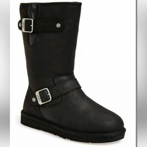 UGG Black Kensington Moto Buckle Leather Boots 5678-Size 6